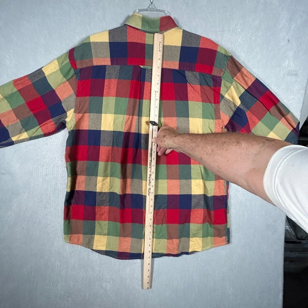 Orvis Flannel Shirt Mens Large Bright Buffalo Plaid Button Down Cotton Twill